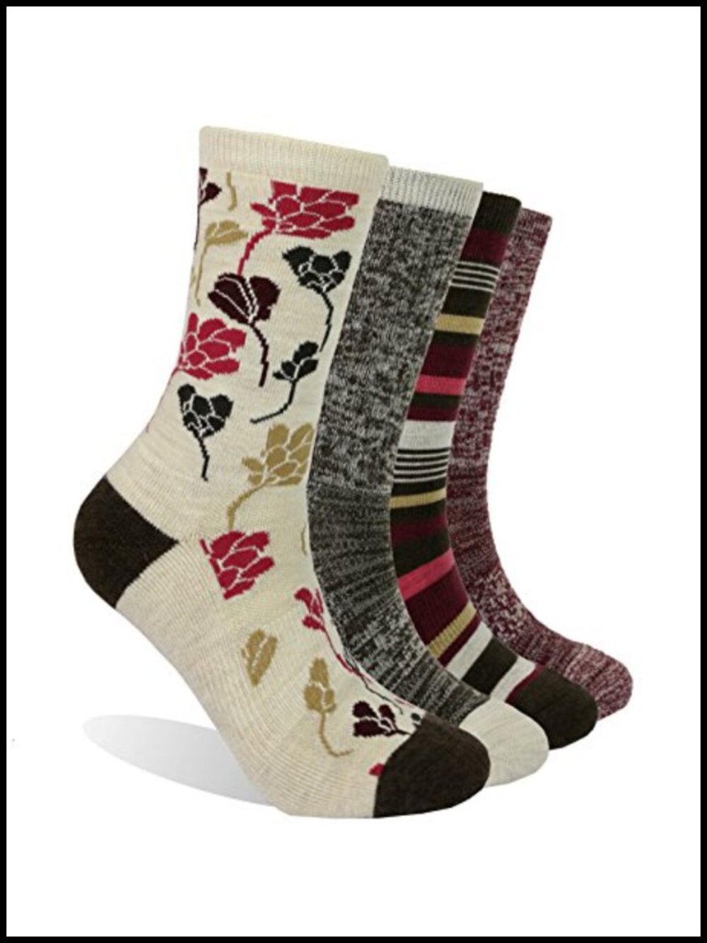 Merino Wool Hiking Crew Socks 4 Pack Terry Loop Cushion Outdoor Trail